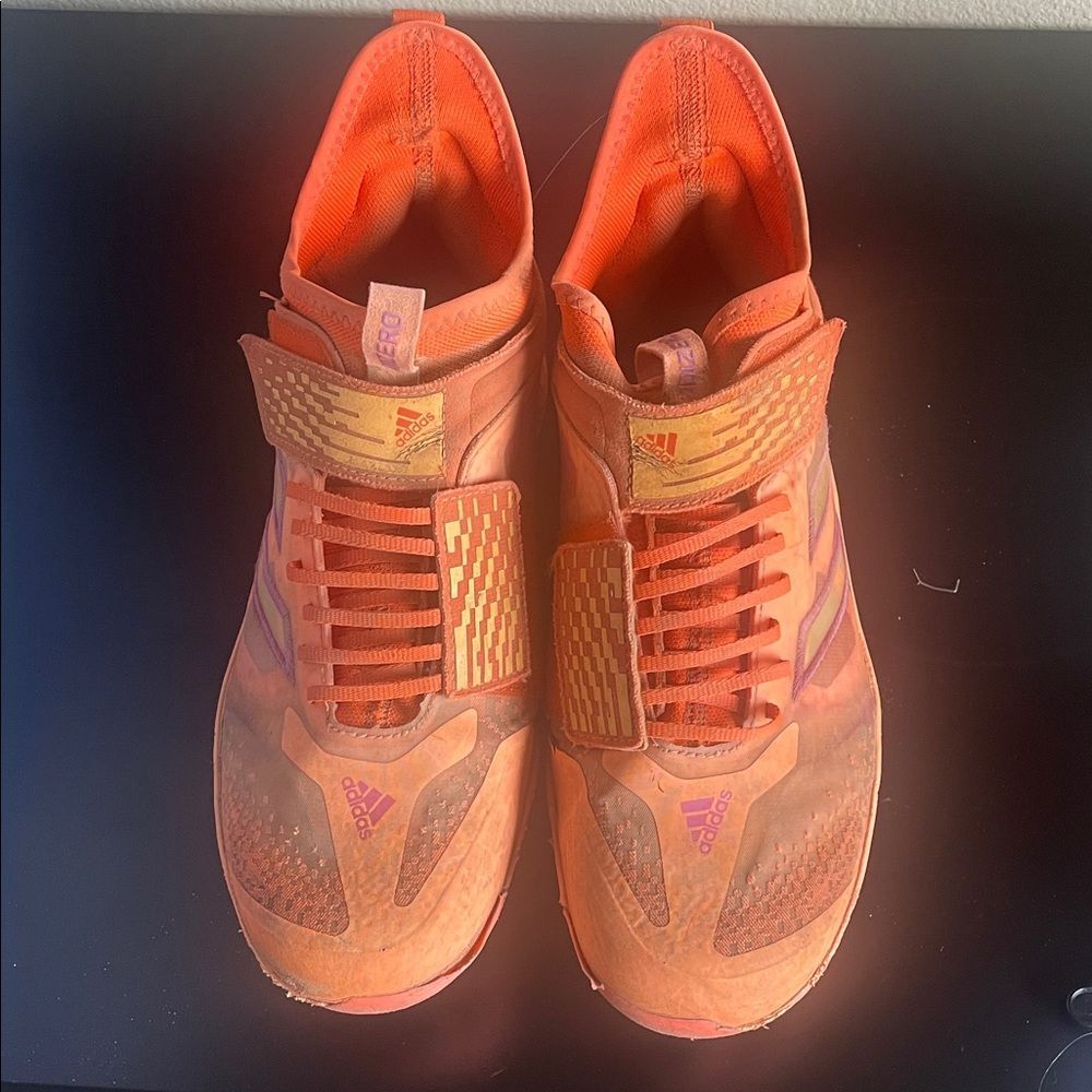 Adizero Adidas Bright Orange Sports baseball metal cleats sneakers mens size 8